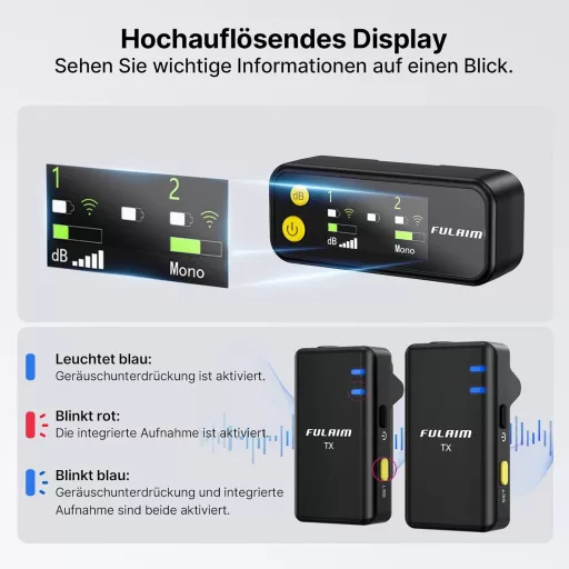 FULAIM X5M Vezeték Nélküli Mikrofon iPhone Android PC DSLR Kamerához Mini Clip-on Mikrofon 4G Felvétellel Videózáshoz Podcasthoz