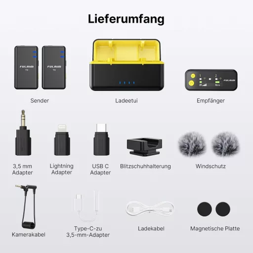 FULAIM X5M Bežični mikrofon za iPhone Android PC DSLR kamere Mini Clip-on Mikrofon sa 4G snimanjem za video snimanje i podcasting