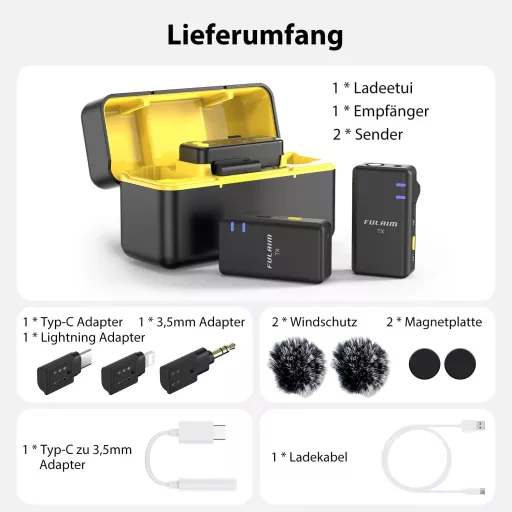 FULAIM X5M Vezeték Nélküli Mikrofon iPhone Android PC DSLR Kamerához Mini Clip-on Mikrofon 4G Felvétellel Videózáshoz Podcasthoz