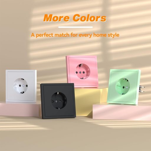 MVAVA EU Priza Schuko Standard - Priza de Perete Neagră, Încastrată, 80mm, 16A, 3680W, Pentru Frigider, TV, Aer Condiționat