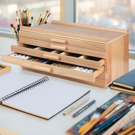 CPROSP 6 fiókos fa művészdoboz festékekhez, ceruzákhoz és ecsetekhez