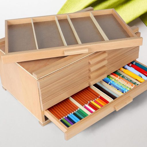 CPROSP Cutie de artă din lemn cu 6 sertare pentru vopsele, creioane și pensule