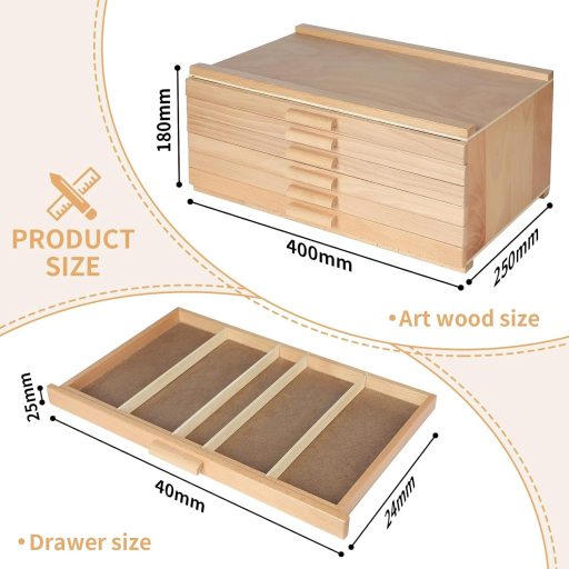 CPROSP 6 fiókos fa művészdoboz festékekhez, ceruzákhoz és ecsetekhez