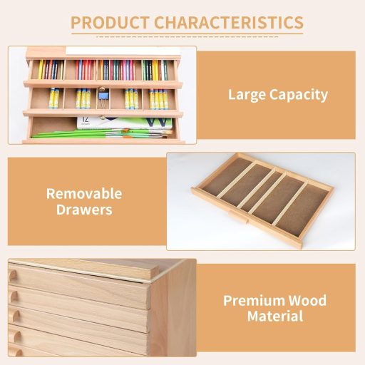 CPROSP Cutie de artă din lemn cu 6 sertare pentru vopsele, creioane și pensule