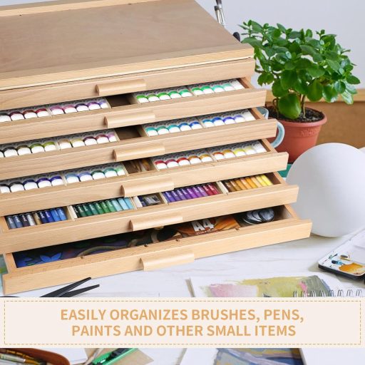 CPROSP 6 fiókos fa művészdoboz festékekhez, ceruzákhoz és ecsetekhez