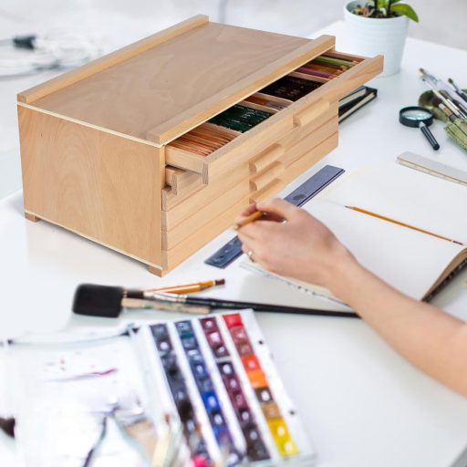 CPROSP Cutie de artă din lemn cu 6 sertare pentru vopsele, creioane și pensule