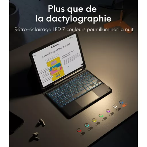 CHESONA Klávesnica pre iPad Pro 11 M5/M4, odnímateľná s trackpadom, 7 farieb podsvietenia, AZERTY
