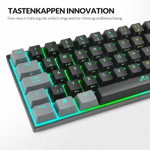 Rii 60% Wireless Mechanikus Gaming Billentyűzet RGB, Red Switch, QWERTZ, Fekete/Szürke