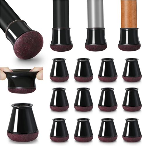 YOZON 40 db Szilikon Széklábvédő Sapka Filcbetéttel - Kerek Fekete Padlóvédő Bútorlábakhoz, Fa, Laminált és Csempe Padlóhoz (14-20 mm)