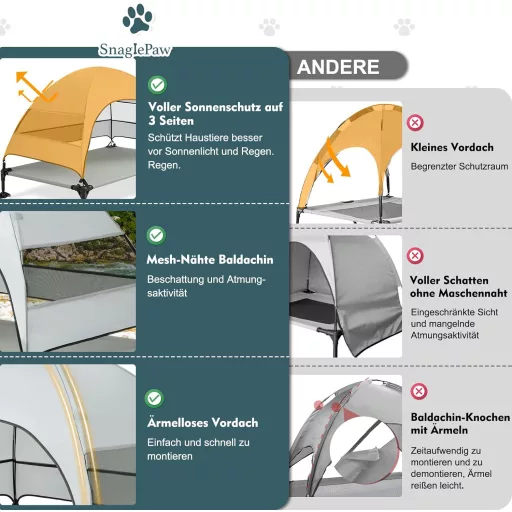 Snagle Paw kutyaágy tetővel, emelt pozíció, vízálló, nagy kutyáknak, kültéri