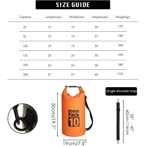 Geantă impermeabilă MORAINJAY 10L, portocalie, curea ajustabilă, cu protecție pentru telefon și carduri