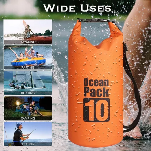 Geantă impermeabilă MORAINJAY 10L, portocalie, curea ajustabilă, cu protecție pentru telefon și carduri