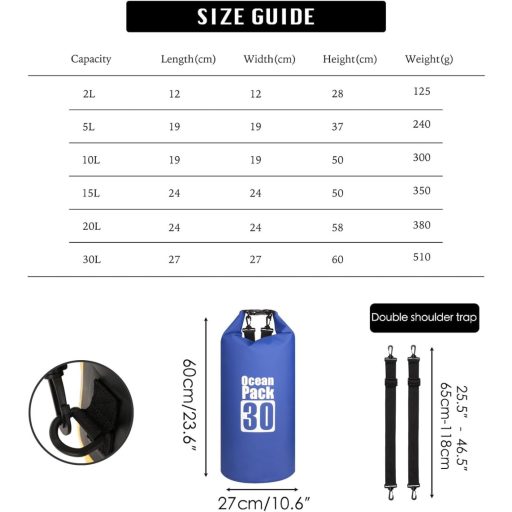 MORAINJAY 30L Vízálló Táska Kék Vállpánttal Úszáshoz és Túrázáshoz