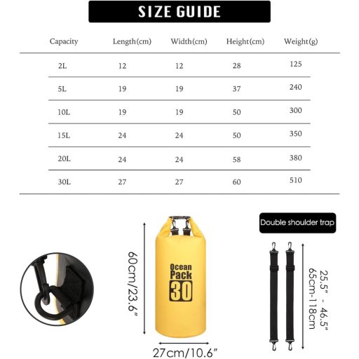 MORAINJAY 30L sárga vízálló táska hosszú vállpánttal kempinghez rafting úszáshoz