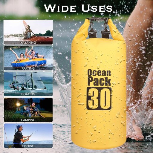 MORAINJAY 30L sárga vízálló táska hosszú vállpánttal kempinghez rafting úszáshoz