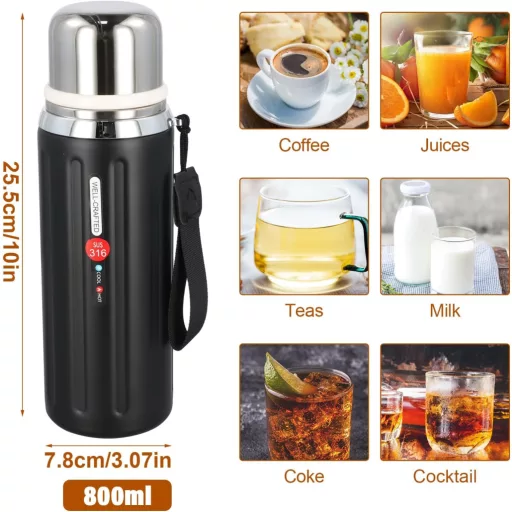 Fangehong 800ml rozsdamentes acél termosz palack teaszűrővel, vákuum szigetelt
