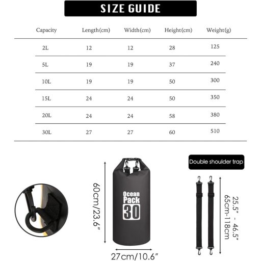 MORAINJAY 30L Vízálló Hátizsák Fekete, Vízhatlan Táska Úszáshoz Kajak Rafting