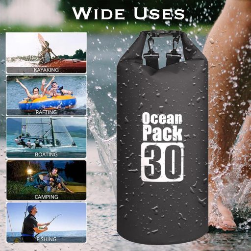 Rucsac impermeabil MORAINJAY 30L Negru, Geantă etanșă pentru înot, caiac, rafting