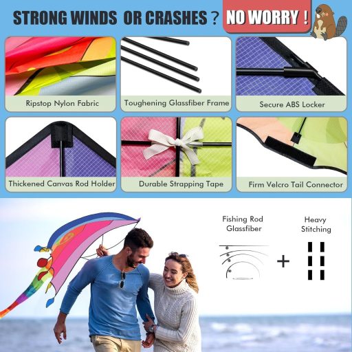 Šarkan RICESTKCN pre deti a dospelých, veľký delta šarkan pre začiatočníkov, s farebným chvostom a 325 metrami šnúry