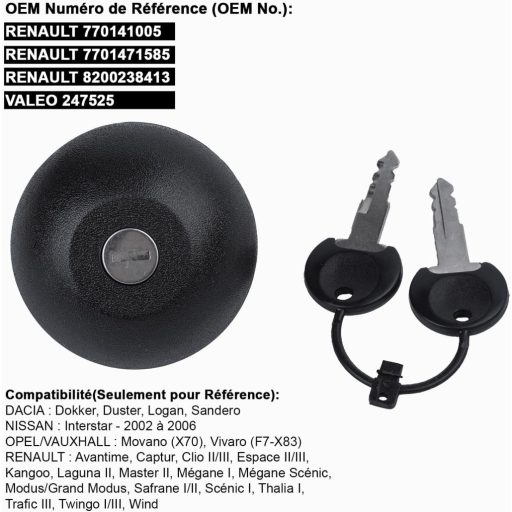 YAOPEI Tankdeckel Renault Clio Kangoo Laguna Megane 2 kulccsal