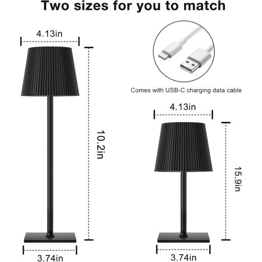 Lampă de masă LED Riokko, baterie 5200 mAh, control tactil, 3 temperaturi de culoare, rezistentă la apă IP54, 2 bucăți, negru