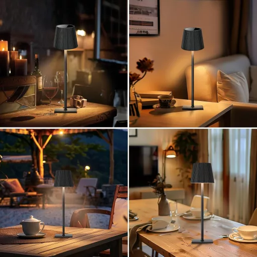 Lampă de masă LED Riokko, baterie 5200 mAh, control tactil, 3 temperaturi de culoare, rezistentă la apă IP54, 2 bucăți, negru