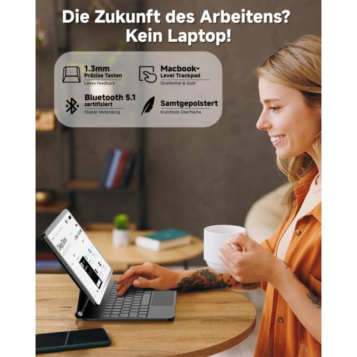 Nuflaz X7 Billentyűzetes Tok iPad Air 11" (M2/M3) és Pro 11" (1-4. gen) Tabletekhez - QWERTZ Német Kiosztás, Trackpaddel, Mágneses Rögzítés,