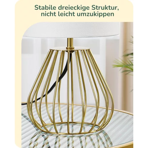 EDISHINE Moderna noćna svjetiljka, s bijelim platnenim sjenilom i zlatnom metalnom bazom, E14 LED žaruljom, za spavaću sobu, dnevni boravak