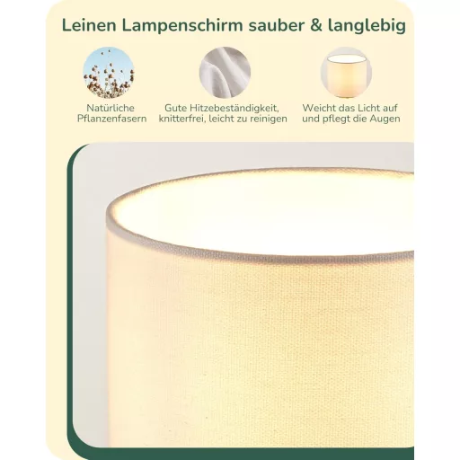 EDISHINE Modern Éjjeli Lámpa, Fehér Vászon Búrával és Arany Fém Alappal, E14 LED Izzóval, Hálószobába, Nappaliba
