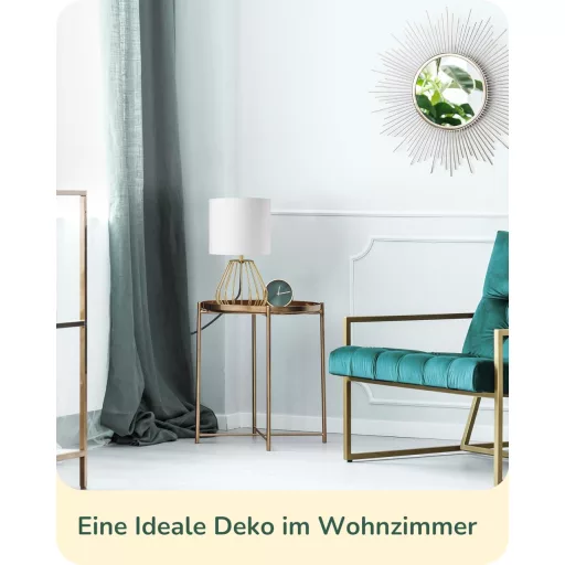 EDISHINE Modern Éjjeli Lámpa, Fehér Vászon Búrával és Arany Fém Alappal, E14 LED Izzóval, Hálószobába, Nappaliba