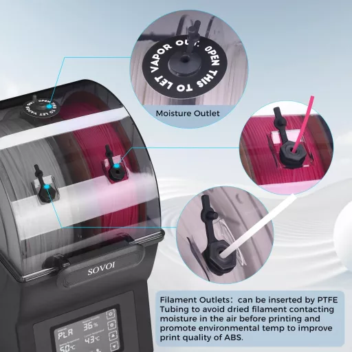 Sovol SH02 Sušilica za filament, Sušilica za 3D printer filament za 2 role s PTC grijačem, Kutija za pohranu filamenta s zaslonom osjetljivim na dodir, PLA PETG TPU ABS 1.75/