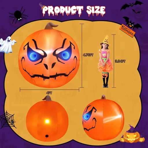 GlobaLink Halloween Nafukovacia Tekvicová Dekorácia 1,5m - s LED Osvetlením, Vonkajšia-Vnútorná Záhradná Dekorácia, Party Doplnok pre Deti