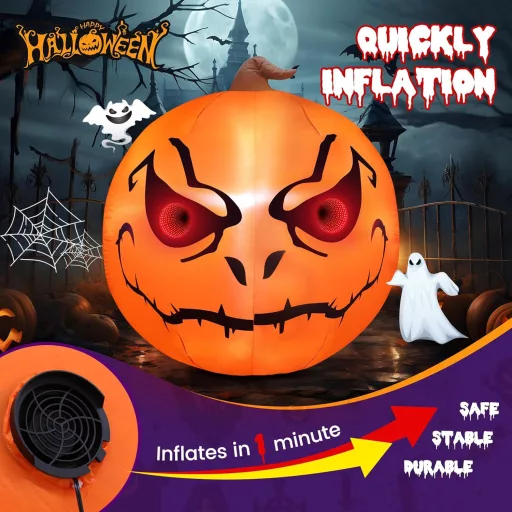GlobaLink Halloween Nafukovacia Tekvicová Dekorácia 1,5m - s LED Osvetlením, Vonkajšia-Vnútorná Záhradná Dekorácia, Party Doplnok pre Deti