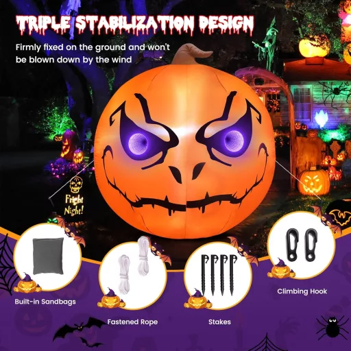 GlobaLink Halloween Nafukovacia Tekvicová Dekorácia 1,5m - s LED Osvetlením, Vonkajšia-Vnútorná Záhradná Dekorácia, Party Doplnok pre Deti