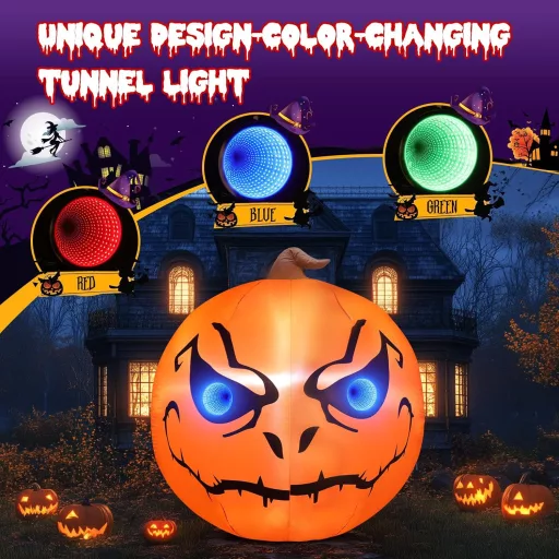 GlobaLink Halloween Felfújható Tök Dekoráció 1,5m - LED Világítással, Kültéri-Beltéri Kerti Dísz, Parti Kellék Gyerekeknek