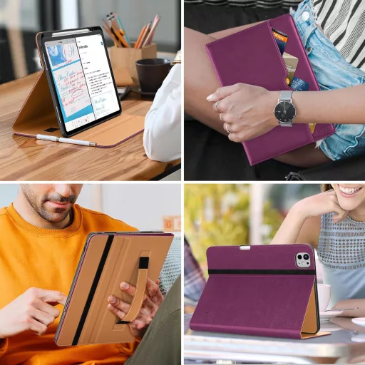 DTTO iPad Pro 13" (M5/M4) Bőr Tok Ceruzatartóval, Lila