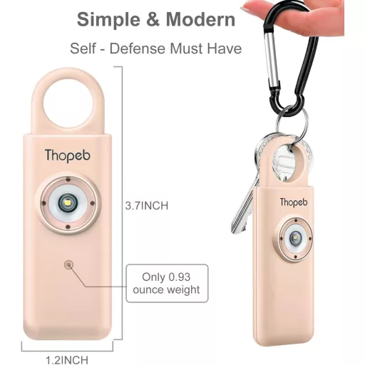 Thopeb Személyi Riasztó Kulcstartó - 130 dB Hangos Sziréna, Stroboszkóp Fény, Vészjelző Időseknek, Nőknek, Diákoknak - Vízálló, Akkumulátoro