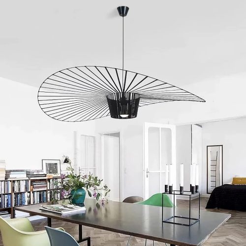 HRGKLMN Vertigo - Lampă Suspendată Ajustabilă în Înălțime, Stil Retro Pălărie de Paie, E27, 18W, 800 Lumeni, Negru, 100 cm, Iluminare pentru Living și Dormitor