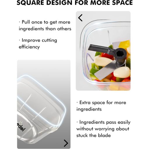 Geedel Krájač cibule 500ml Šnúrový sekáč zeleniny s nerezovými čepeľami Manuálny multifunkčný krájač na cibuľu, cesnak, orechy