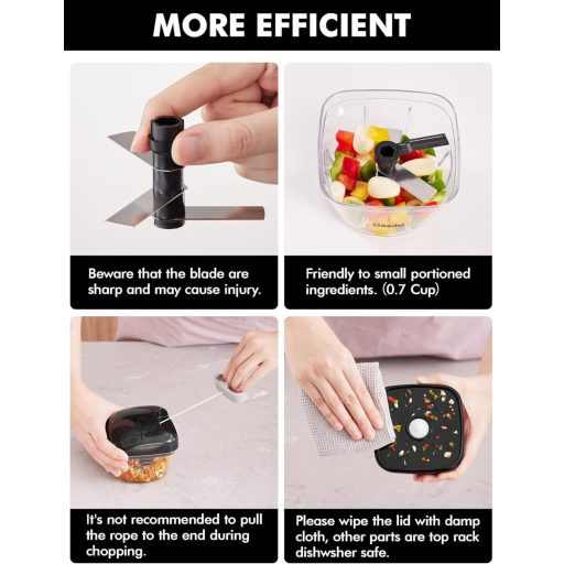 Geedel Krájač cibule 500ml Šnúrový sekáč zeleniny s nerezovými čepeľami Manuálny multifunkčný krájač na cibuľu, cesnak, orechy