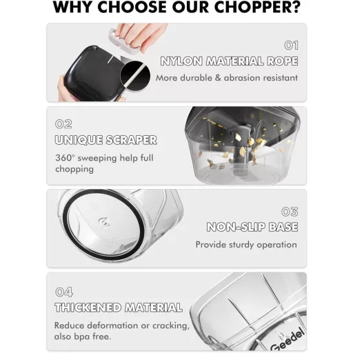 Geedel Hagymavágo 500ml Zsinóros Zöldségaprító Rozsdamentes Acél Pengékkel Kézi Multifunkciós Aprítógép Hagyma Fokhagyma Dió