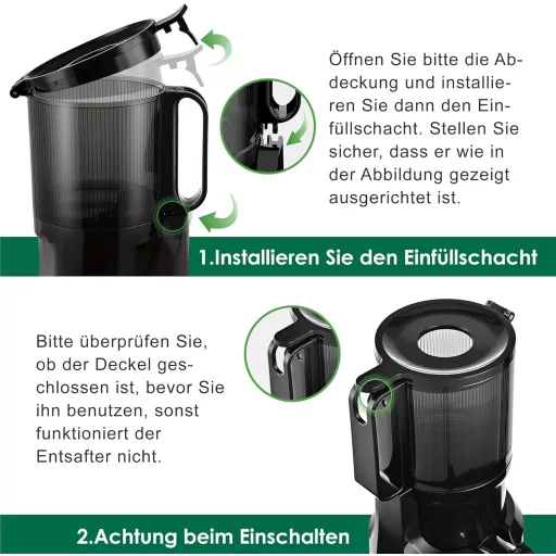 Fretta Slow Juicer 200W - Storcător de fructe negru cu orificiu de alimentare de 108mm, pentru fructe întregi, din Tritan fără BPA, ușor de curățat