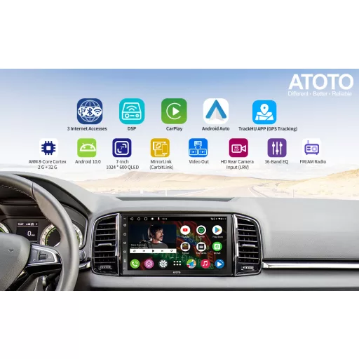ATOTOZONE A6 9" Android Autórádió 8 magos 4G+64GB CarPlay GPS Bluetooth