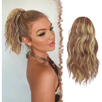   FESHFEN Extensie de păr coadă de cal, ondulată, șaten-blond, sintetică, 30 cm