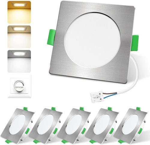 ALUSSO LED Zapustené stropné bodové svietidlá, stmievateľné, 3 teploty farieb, IP44 vodotesné, do kúpeľne, do kuchyne, sada 6 ks