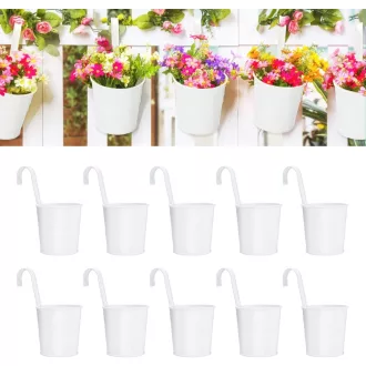   KINGLAKE 10 db fém függőleges virágcserép 16 cm fehér akasztóval