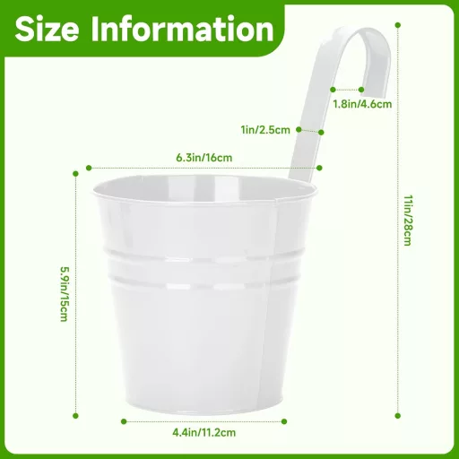 KINGLAKE 10 buc. ghivece metalice verticale de flori 16 cm albe, cu suport de agățat
