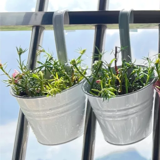 KINGLAKE 10 buc. ghivece metalice verticale de flori 16 cm albe, cu suport de agățat
