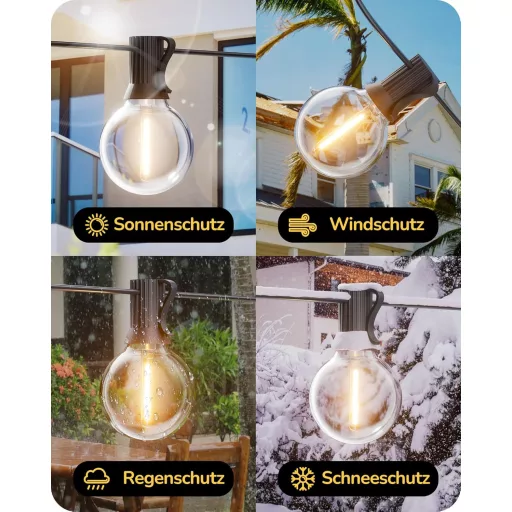 EDISHINE Kültéri Fényfüzér 15m - G40 LED Izzók, IP44 Vízálló, Törhetetlen Égők, Kerti Világítás