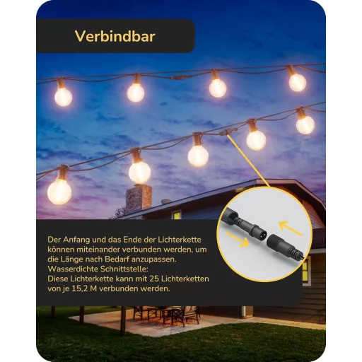 EDISHINE Kültéri Fényfüzér 15m - G40 LED Izzók, IP44 Vízálló, Törhetetlen Égők, Kerti Világítás